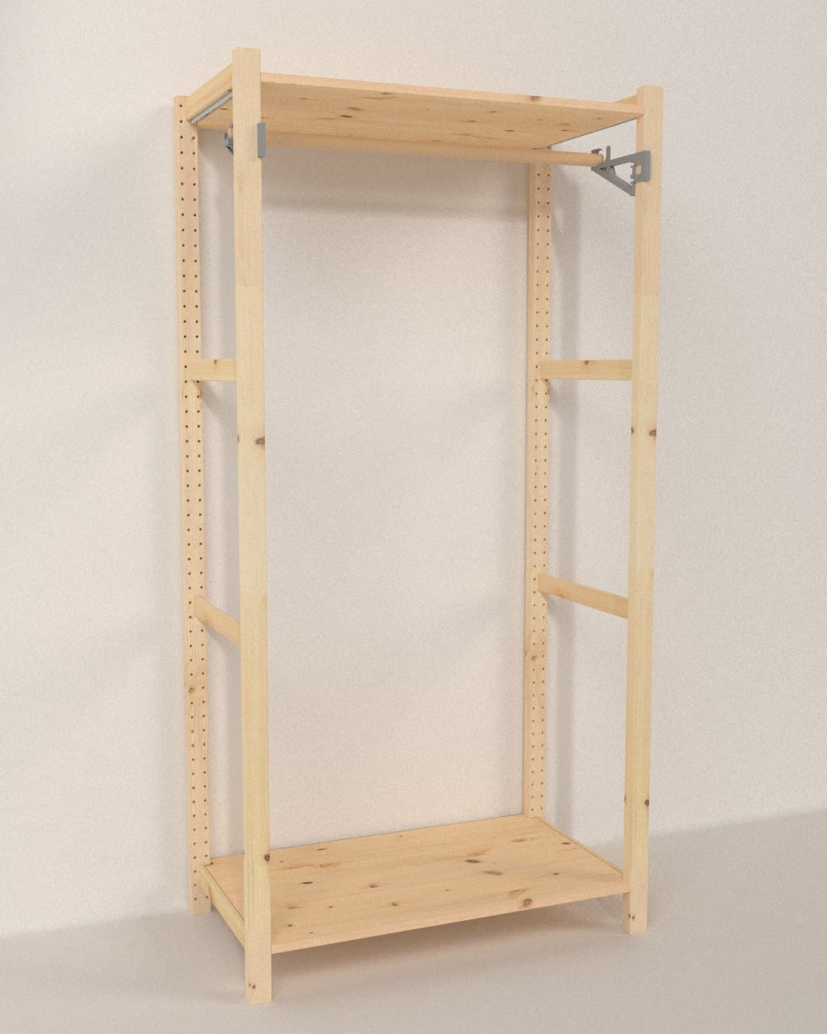 Rendering eines IVAR 83 × 50 mit einer Holzstange auf grauen Halterungen